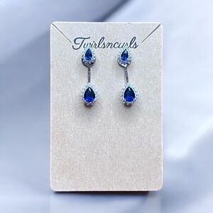 Blue Rhinestone Teardrop Glam Earrings Fashion Jewelry Studs Drop Formal Party